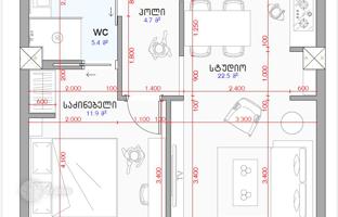 2-комнатная квартира 58 м² в Сабуртало за $110 000