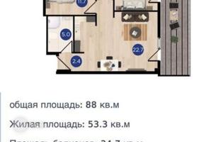 3-комнатная квартира 88 м² в городе Тбилиси за $128 000