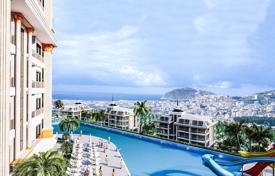 Квартиры с панорамным видом в новой закрытой резиденции с бассейнами, аквапарком и кинотеатром, Алания, Турция за $213 000